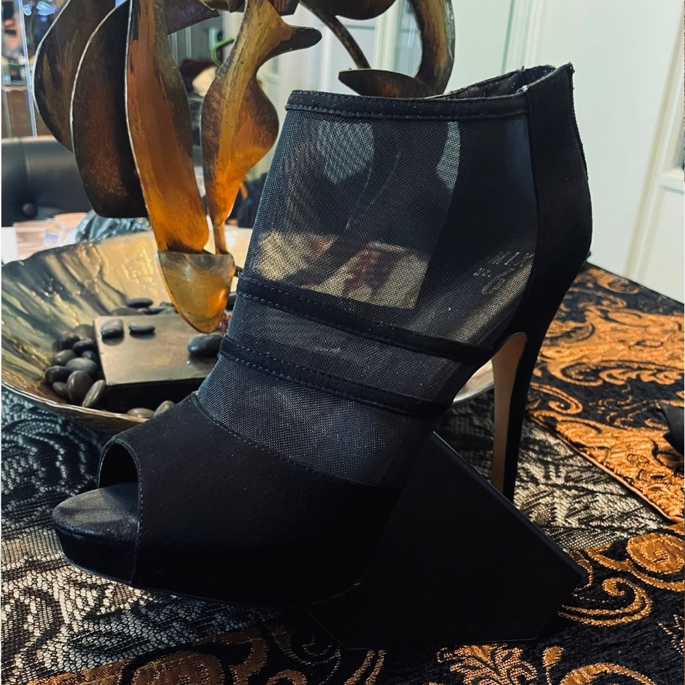 ❤️ Faux suede JET BLACK women high heel stiletto sandals FITS 11.5 M